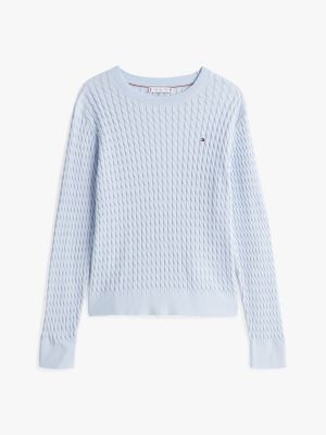 blue fine gauge cable knit jumper for women tommy hilfiger