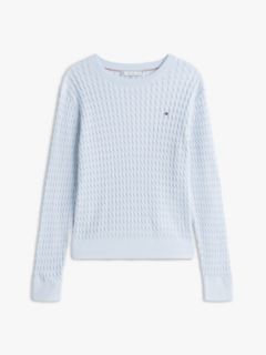 Fine Cable Knit Slim Jumper — Blue 5