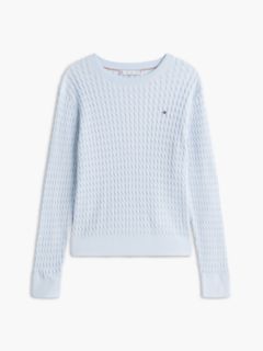 Fine Cable Knit Slim Jumper — Blue 6