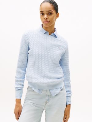 pull torsadé en maille fine blue pour femmes tommy hilfiger