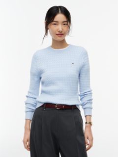 Fine Cable Knit Slim Jumper — Blue 1