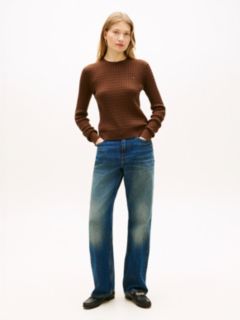 Fine Cable Knit Slim Jumper — Brown 3