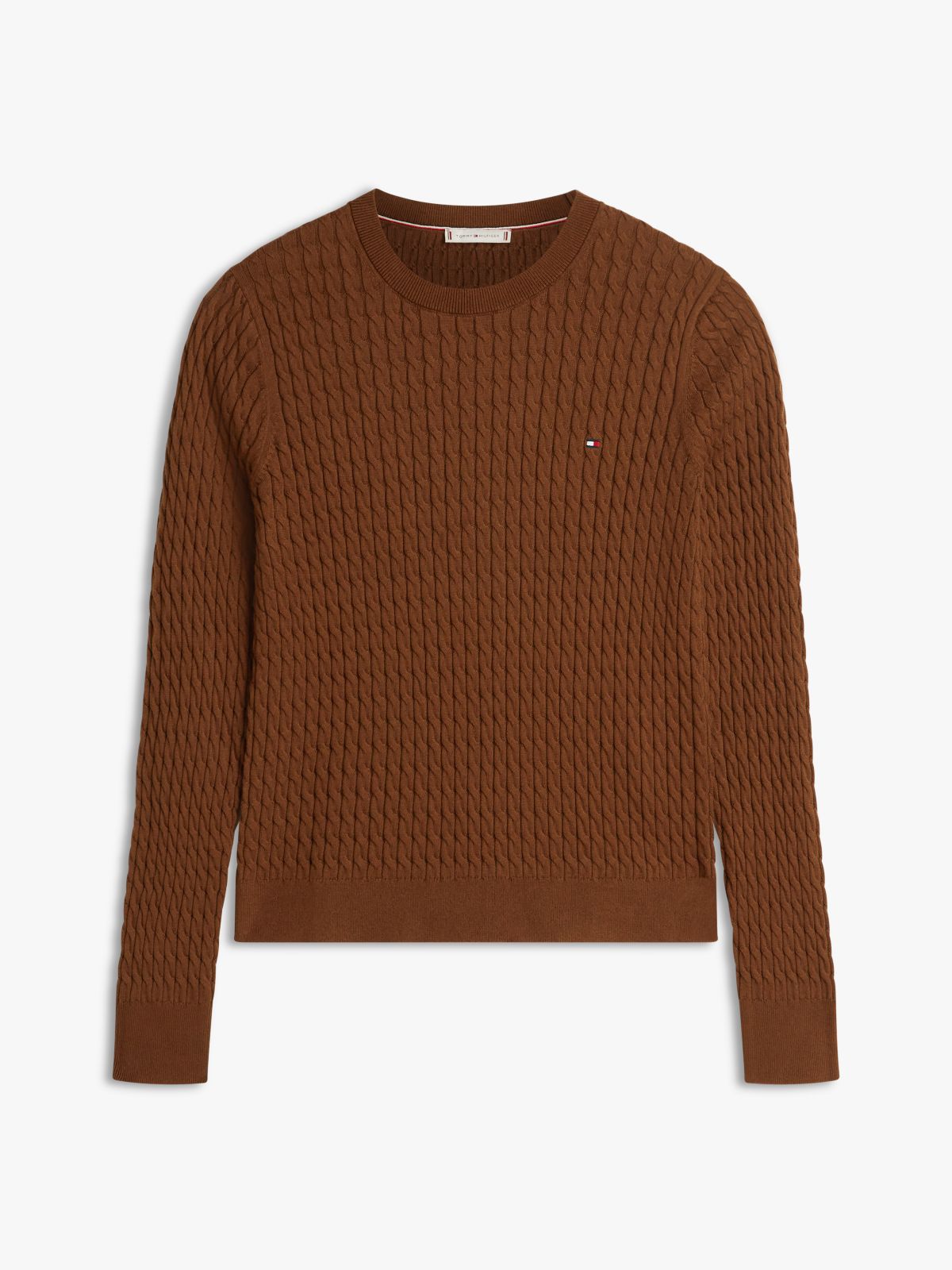 Fine Cable Knit Slim Jumper — Brown