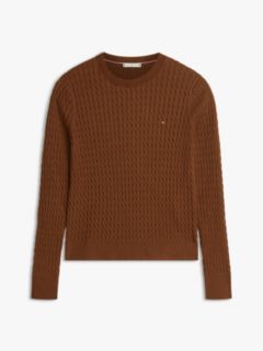 Fine Cable Knit Slim Jumper — Brown 5