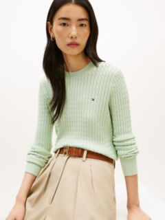Fine Cable Knit Slim Jumper — Green 2