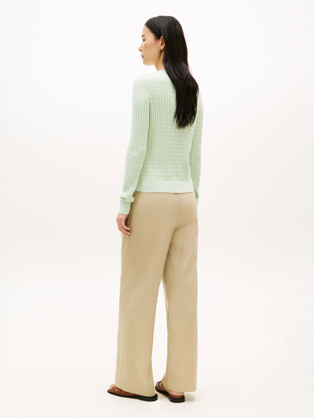 Fine Cable Knit Slim Jumper — Green