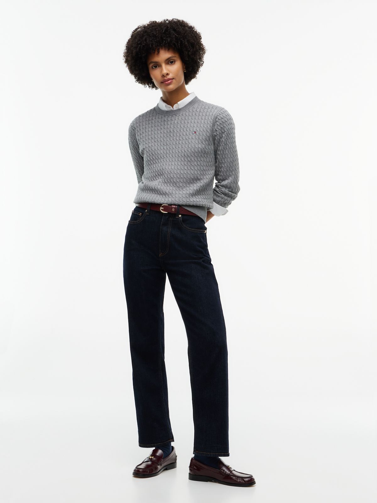 Fine Cable Knit Slim Jumper — Grey