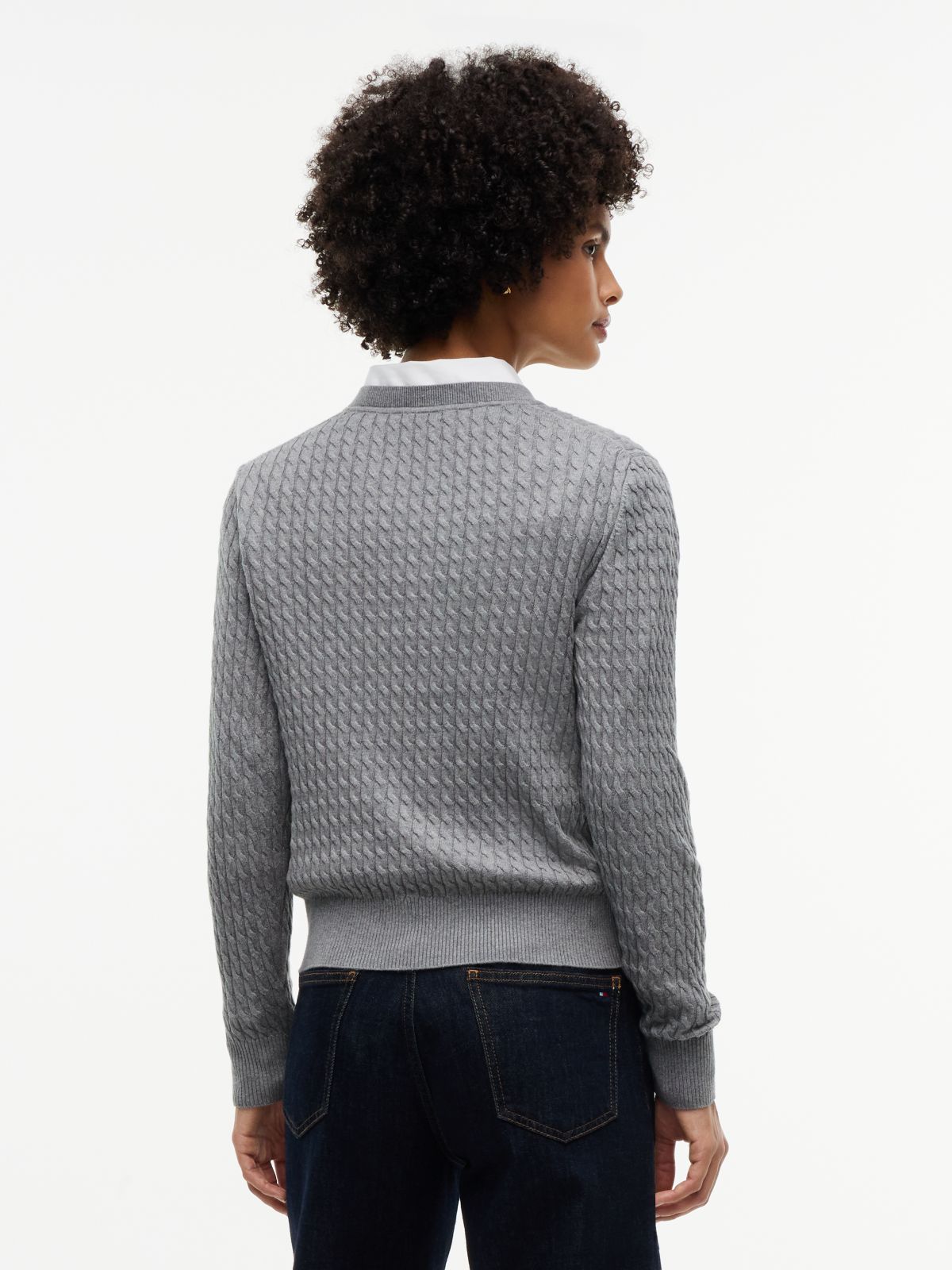 Fine Cable Knit Slim Jumper — Grey