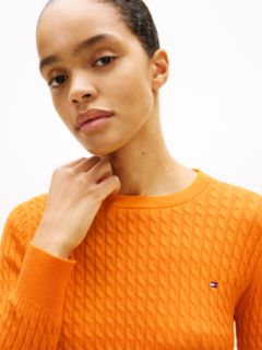 Fine Cable Knit Slim Jumper — Orange 2