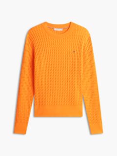 Fine Cable Knit Slim Jumper — Orange 5
