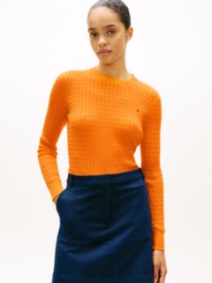 Fine Cable Knit Slim Jumper — Orange 1