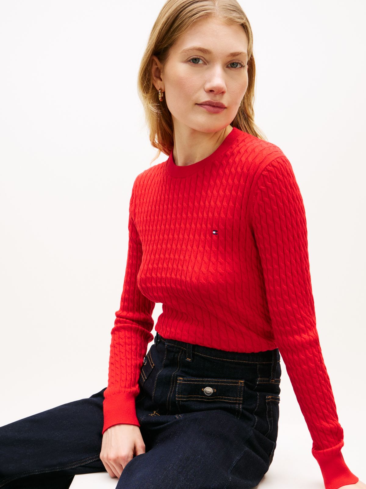 Fine Cable Knit Slim Jumper — Orange