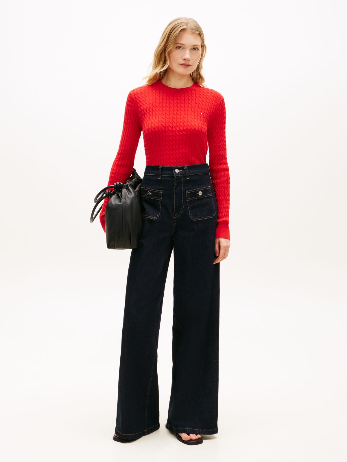 Fine Cable Knit Slim Jumper — Orange