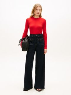Fine Cable Knit Slim Jumper — Orange 3