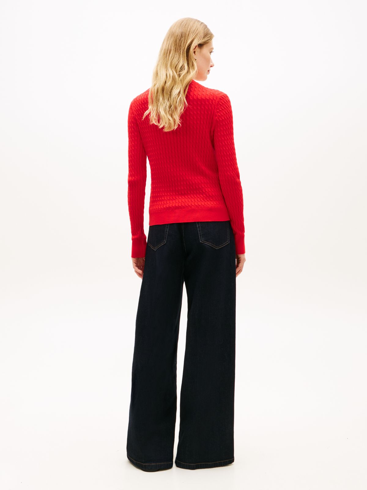 Fine Cable Knit Slim Jumper — Orange