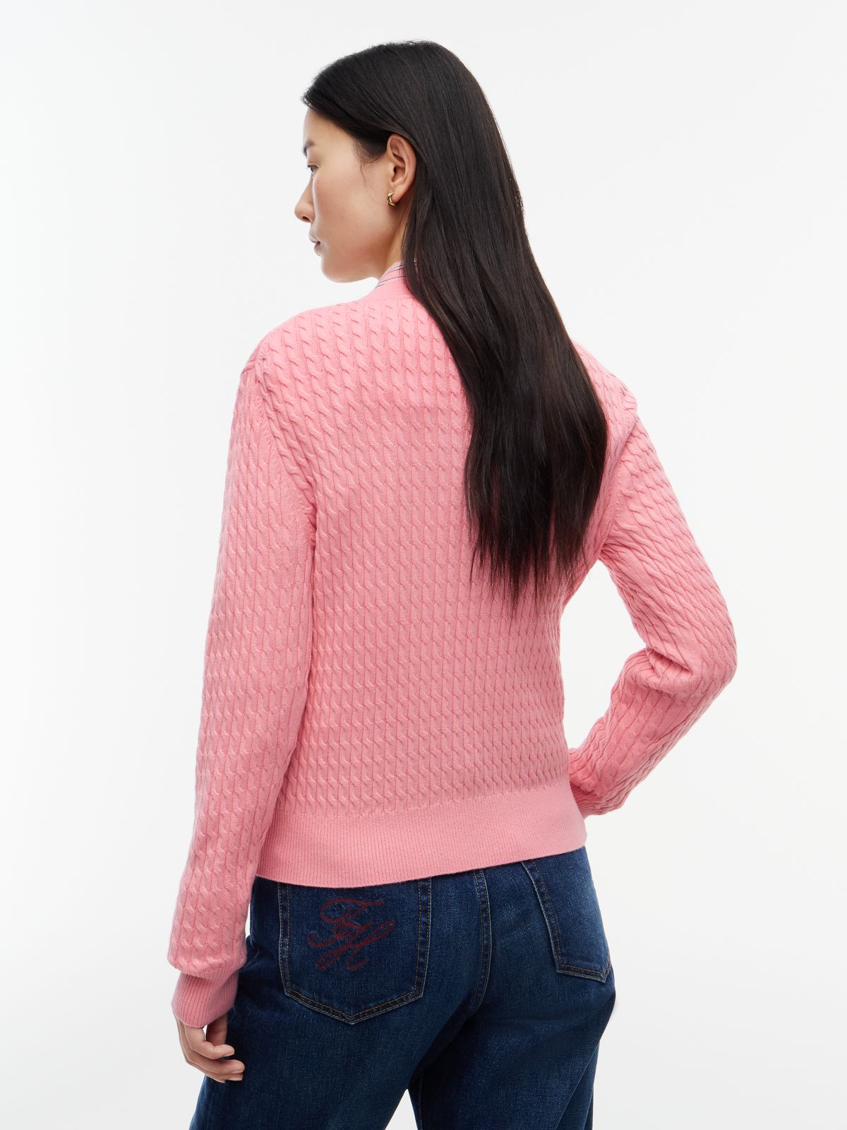 Fine Cable Knit Slim Jumper — Pink