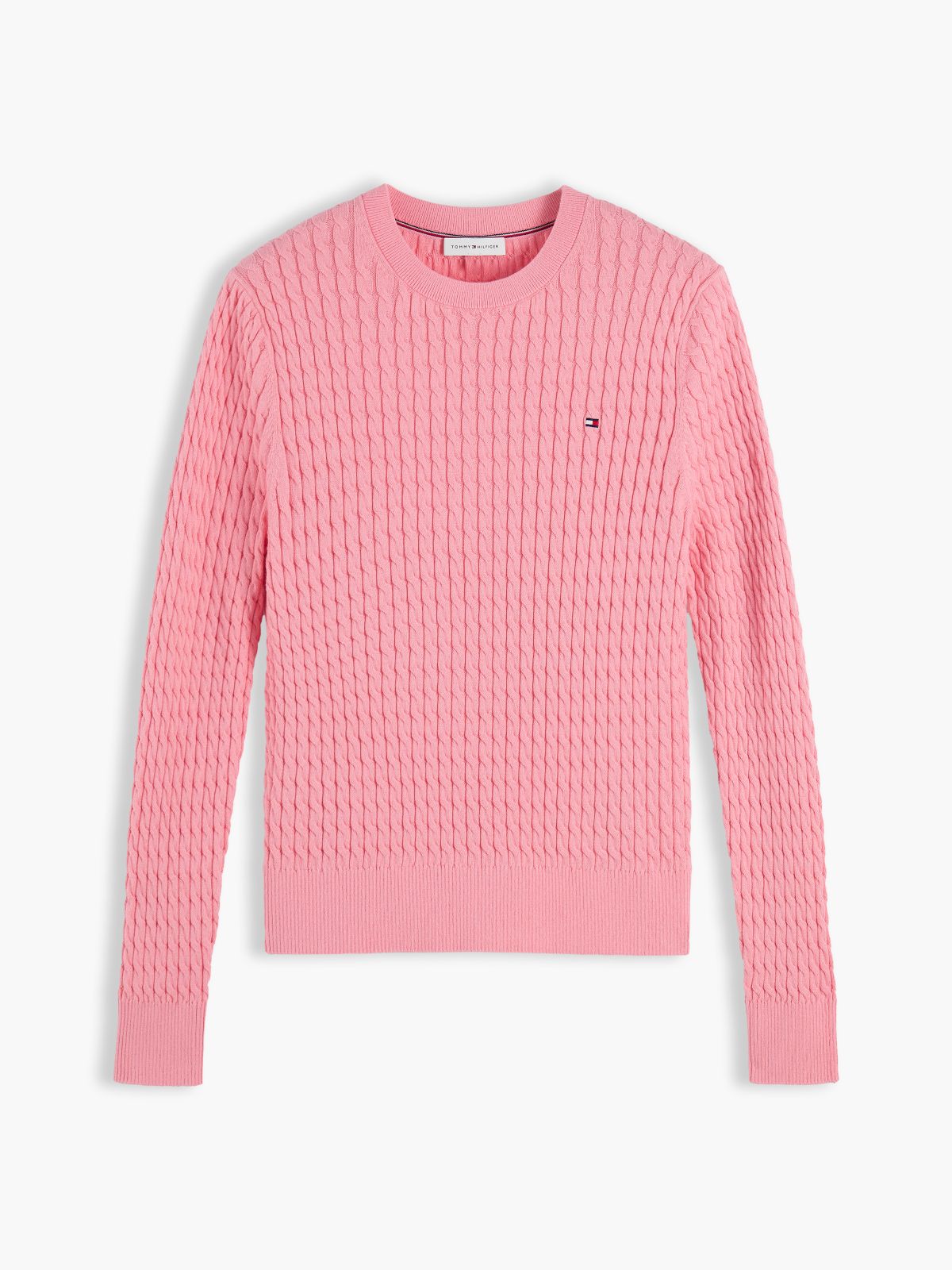 Fine Cable Knit Slim Jumper — Pink