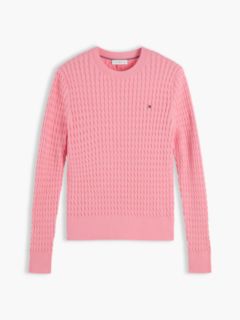 Fine Cable Knit Slim Jumper — Pink 5