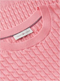Fine Cable Knit Slim Jumper — Pink 6