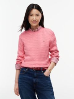 Fine Cable Knit Slim Jumper — Pink 1