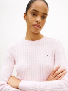 Fine Cable Knit Slim Jumper — Pink 2