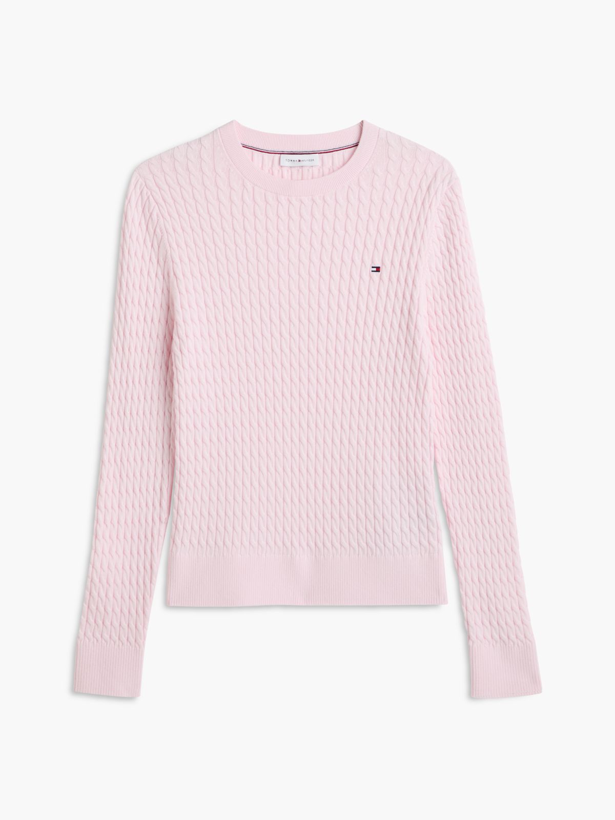 Fine Cable Knit Slim Jumper — Pink