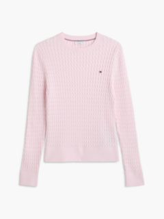 Fine Cable Knit Slim Jumper — Pink 5