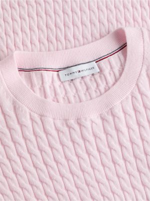 pink fine cable knit slim jumper for women tommy hilfiger