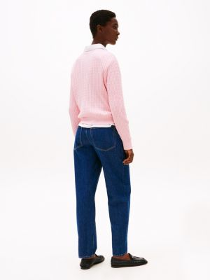 jersey de punto trenzado fino rosa de mujeres tommy hilfiger