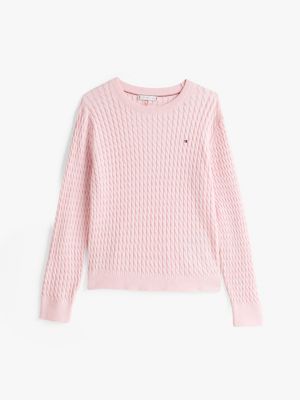 jersey de punto trenzado fino rosa de mujeres tommy hilfiger
