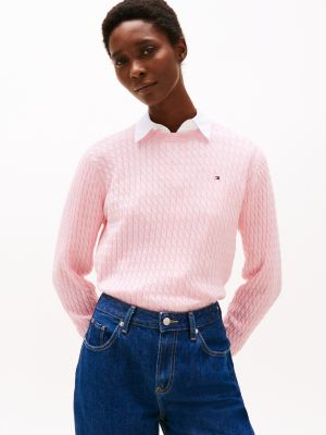 pull torsadé en maille fine pink pour femmes tommy hilfiger