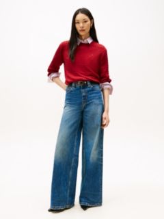 Fine Cable Knit Slim Jumper — Red 3