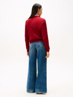 Fine Cable Knit Slim Jumper — Red 4