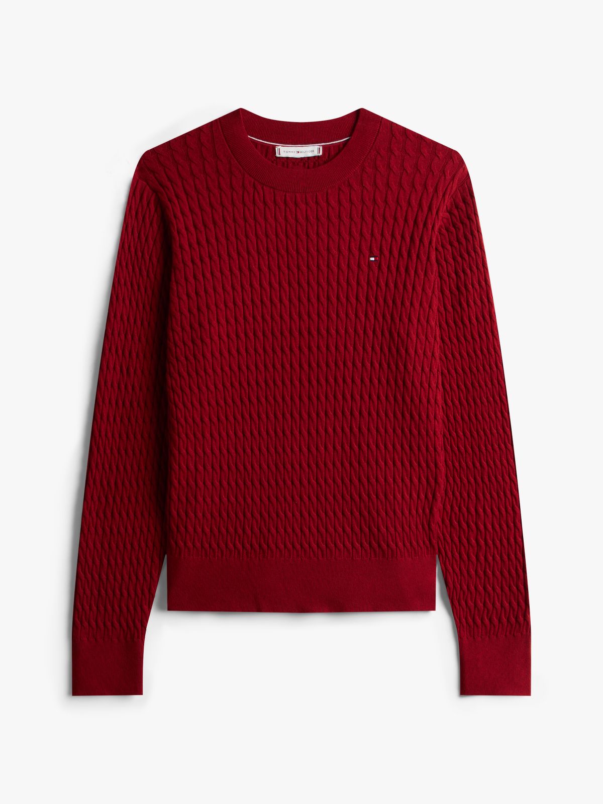 Fine Cable Knit Slim Jumper — Red