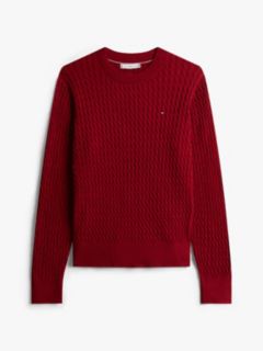 Fine Cable Knit Slim Jumper — Red 5