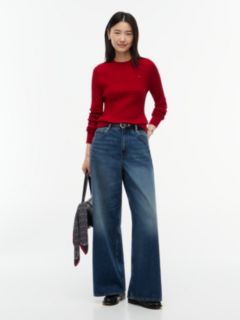 Fine Cable Knit Slim Jumper — Red 2