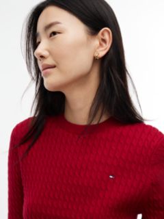 Fine Cable Knit Slim Jumper — Red 3
