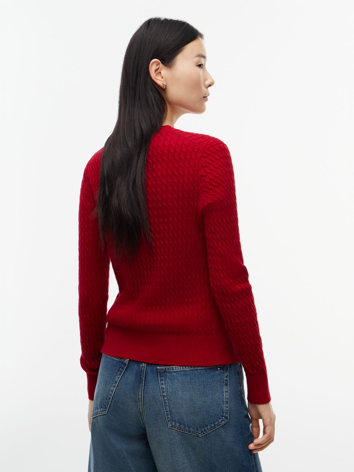 Fine Cable Knit Slim Jumper — Red