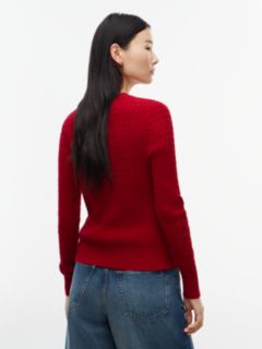 Fine Cable Knit Slim Jumper — Red 4