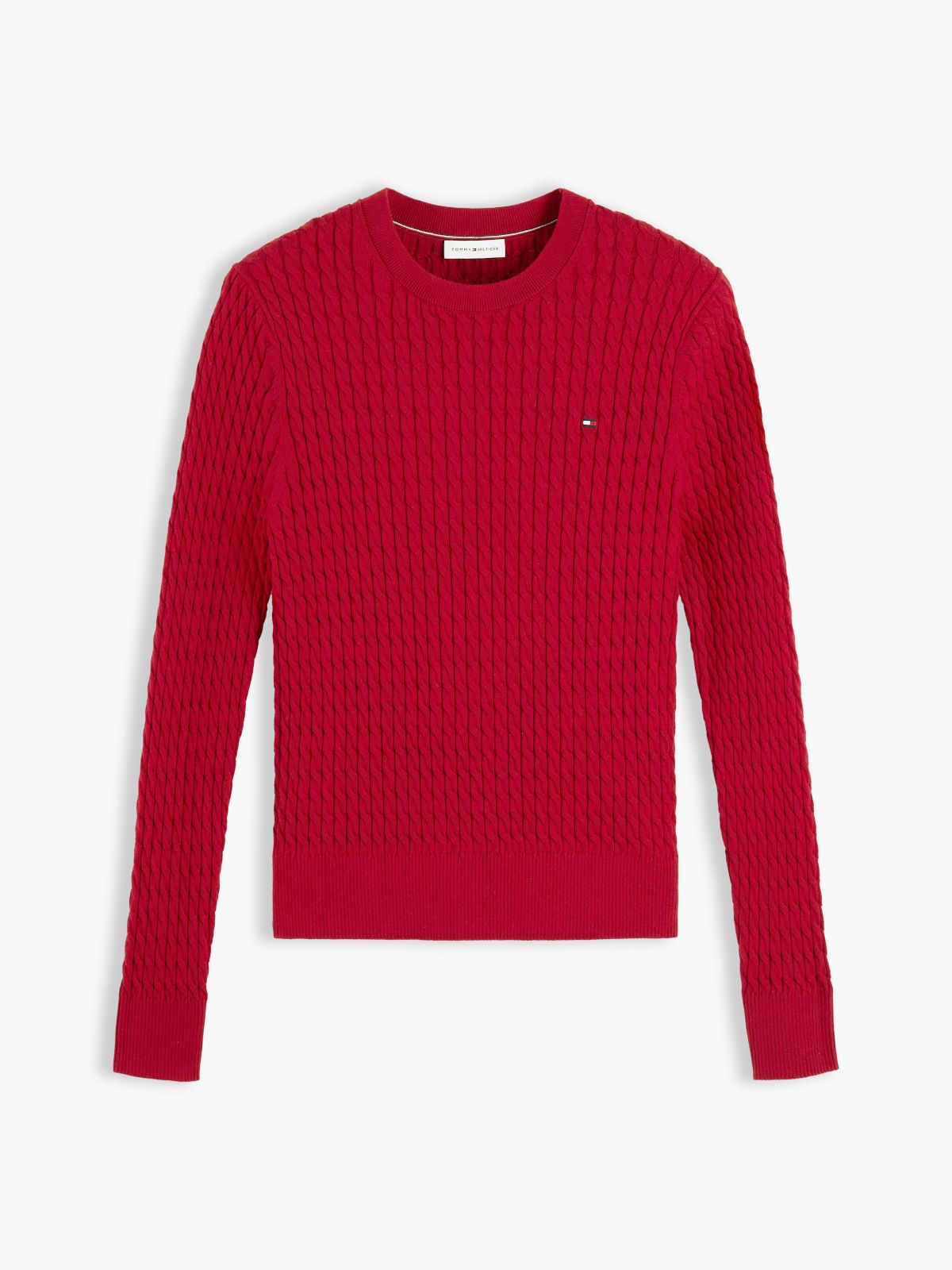 Fine Cable Knit Slim Jumper — Red