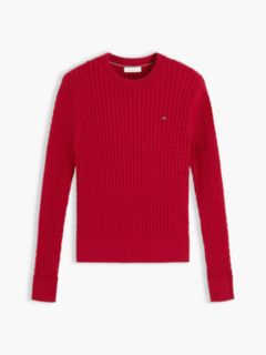 Fine Cable Knit Slim Jumper — Red 5