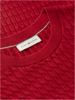 Fine Cable Knit Slim Jumper — Red 6