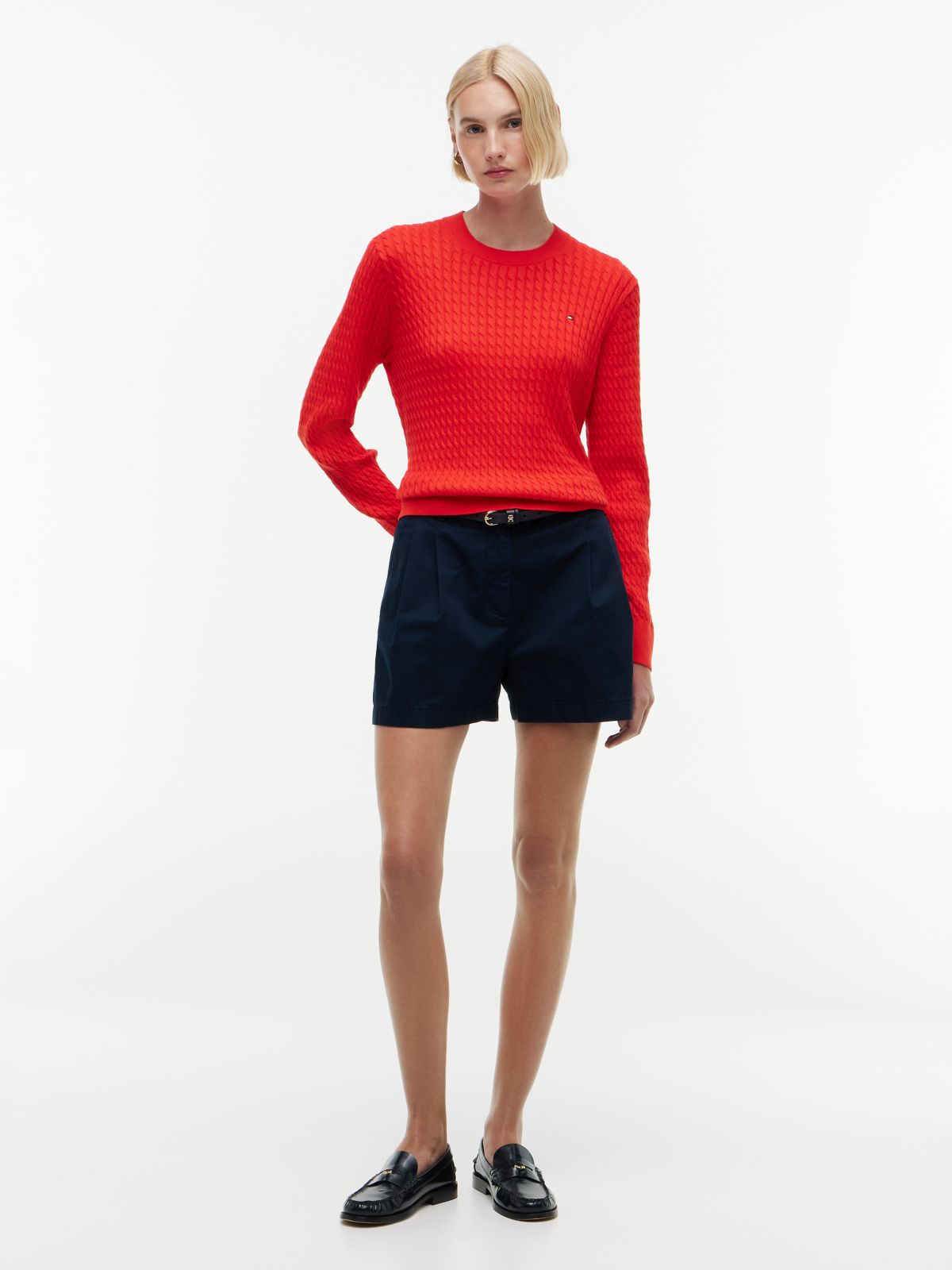 Fine Cable Knit Slim Jumper — Red