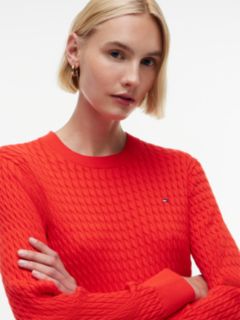 Fine Cable Knit Slim Jumper — Red 3