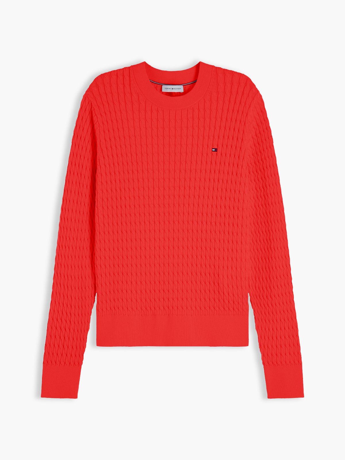 Fine Cable Knit Slim Jumper — Red