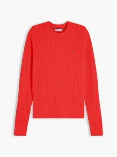 Fine Cable Knit Slim Jumper — Red 5