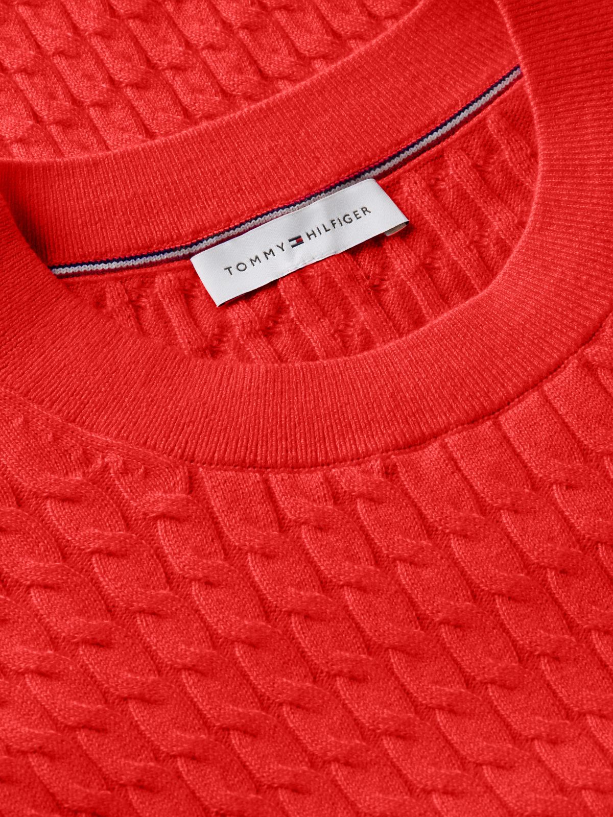 Fine Cable Knit Slim Jumper — Red