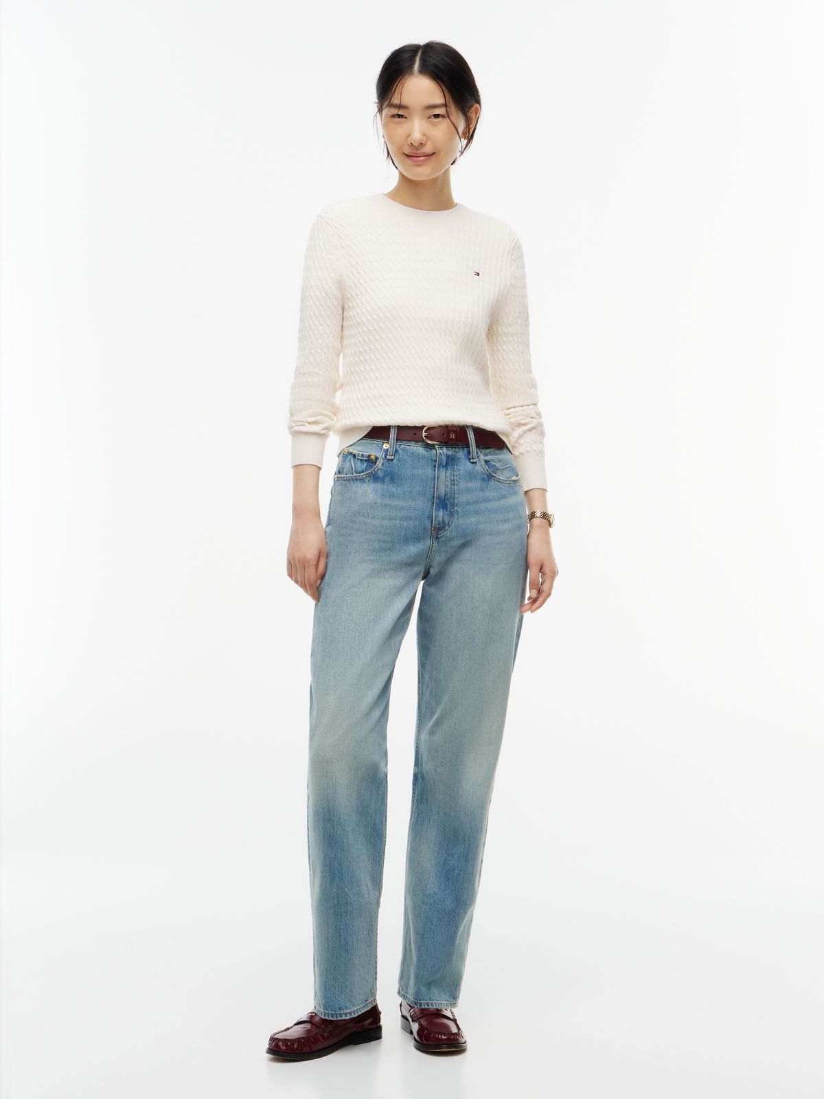 Fine Cable Knit Slim Jumper — Yellow