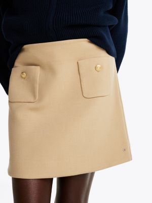 beige button pocket mini skirt for women tommy hilfiger