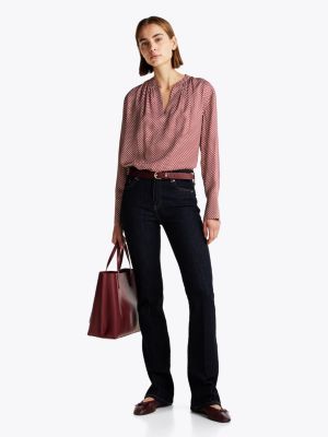 blouse décontractée à col en v froncé rouge pour femmes tommy hilfiger